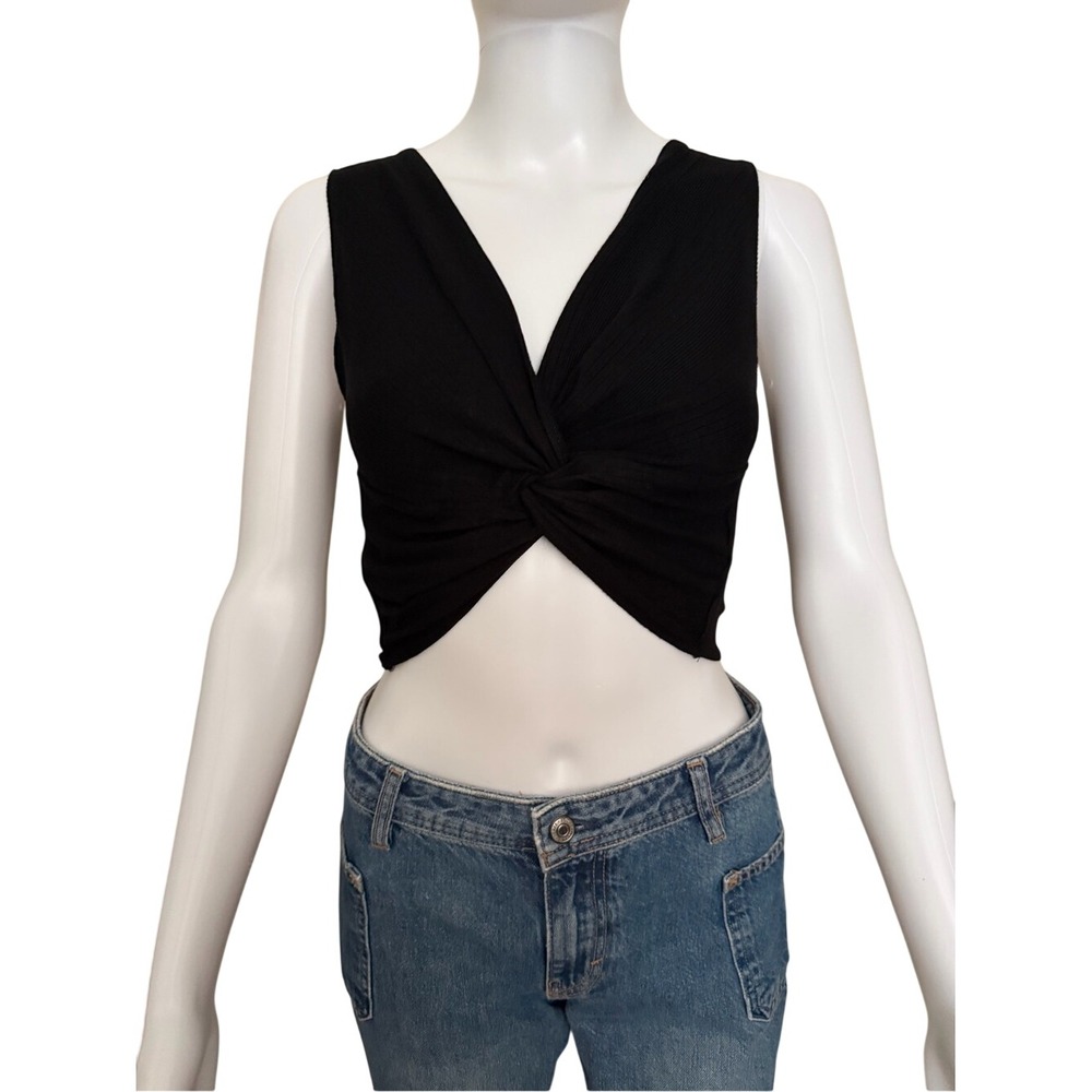 Zara Black front Twist Crop Tank Top Size Medium